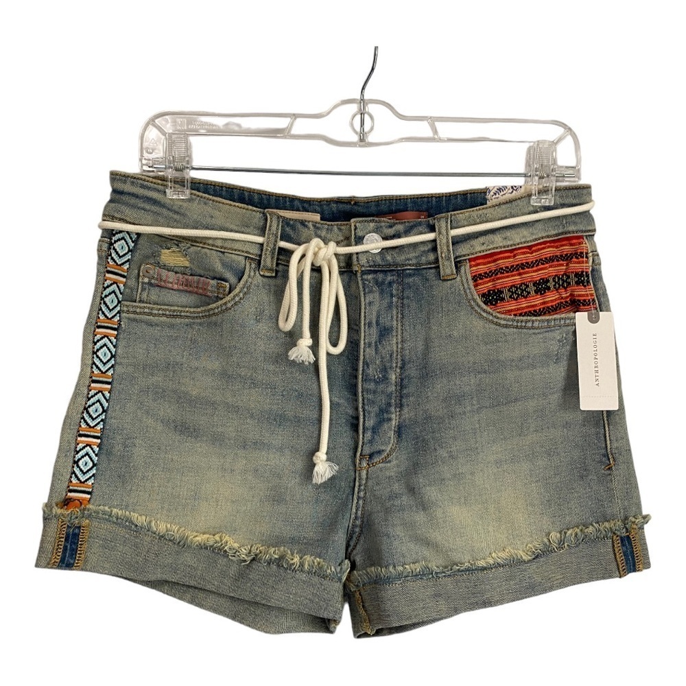 NWT Anthropologie Pilcro Ultra High Rise embroidered denim shorts